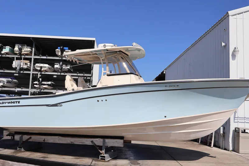  Yacht Photos Pics 2017 Grady-White Canyon 306 boat on display at a marina.