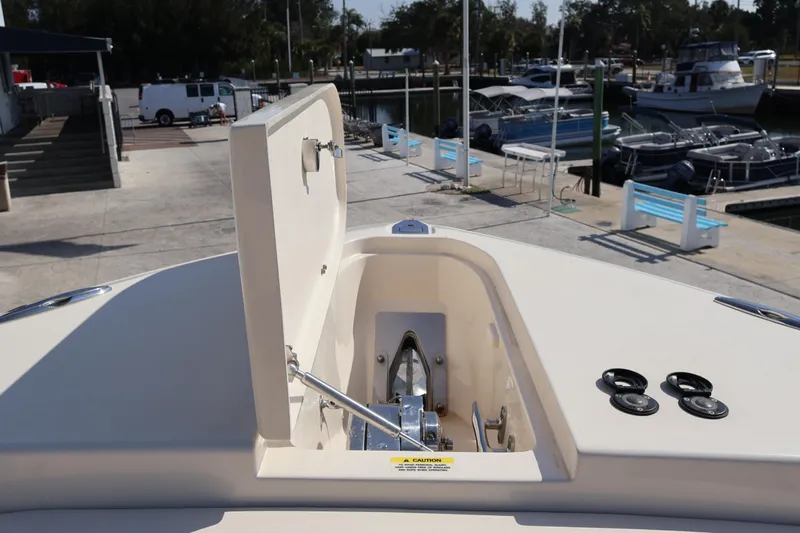  Yacht Photos Pics 2017 Grady-White Canyon 306 boat anchor compartment at marina.