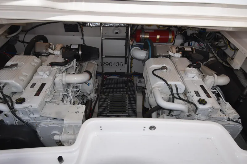Bossa Nova Yacht Photos Pics Engine room of 2006 Tiara Yachts 3600 Open, featuring dual engines and equipment.
