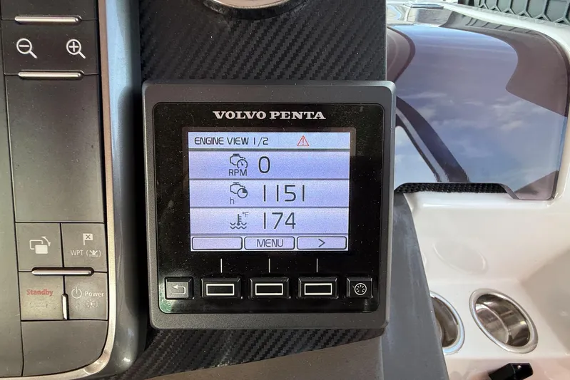  Yacht Photos Pics Volvo Penta engine display on 2016 Azimut Atlantis 43 yacht dashboard.