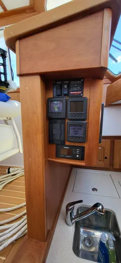  Yacht Photos Pics Control panel on 2022 Legacy 36 Legacy boat, featuring navigation and monitoring systems.