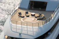 Luxurious 2022 Amels Custom yacht deck with sun loungers and ocean view.