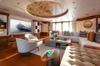 Luxurious Amels Custom 2022 yacht interior with elegant seating and modern decor.