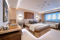 Luxurious 2022 Amels Custom yacht bedroom with elegant decor and modern furnishings.