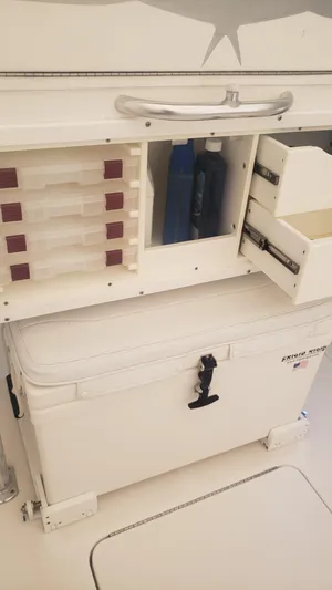  Yacht Photos Pics Storage compartments on a 2017 Invincible 33 Open Fisherman boat.