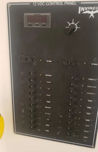  Yacht Photos Pics 12 VDC control panel on 2017 Invincible 33 Open Fisherman boat.