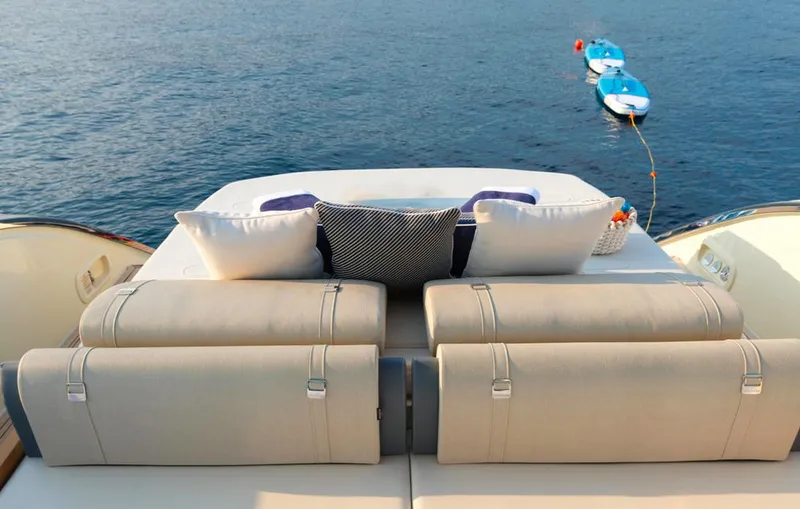  Yacht Photos Pics 2023 Invictus TT460 yacht deck with luxurious seating and ocean view.