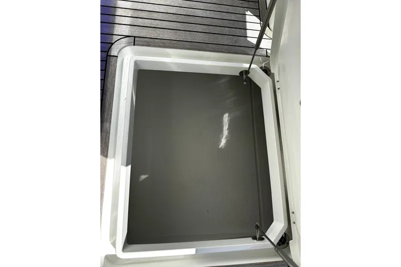  Yacht Photos Pics Open storage compartment on 2023 Galeon 425 HTS yacht deck.