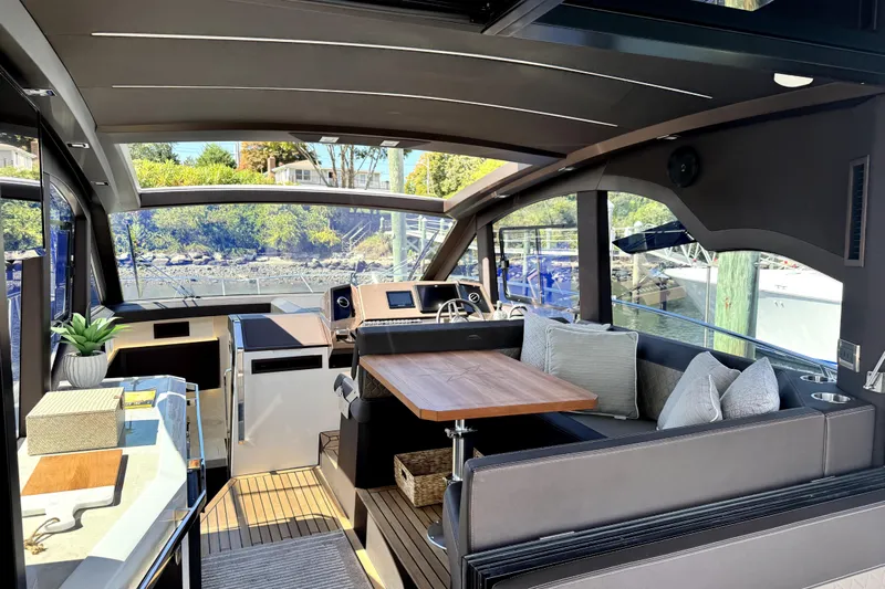  Yacht Photos Pics Luxurious interior of 2023 Galeon 425 HTS yacht with modern seating and elegant design.