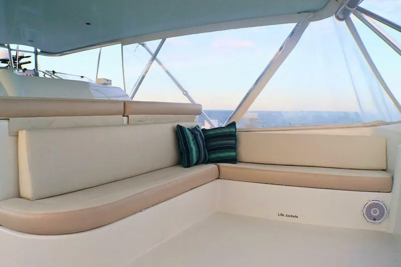  Yacht Photos Pics Luxurious seating area on a 2001 Donzi 73 Sport Yacht with ocean view.