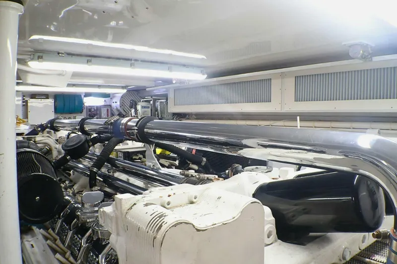  Yacht Photos Pics Engine room of a 2001 Donzi 73 Sport Yacht with polished components.