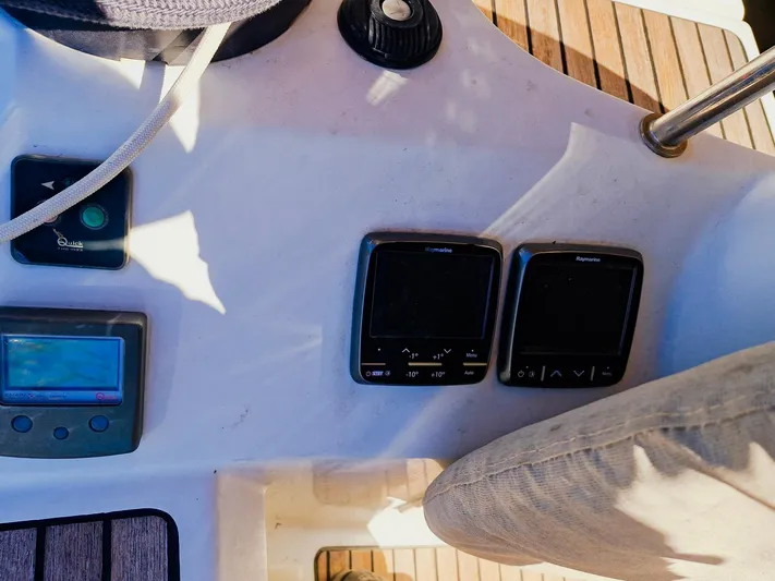  Yacht Photos Pics Control panel on a 2015 Jeanneau 53 yacht with navigation instruments.