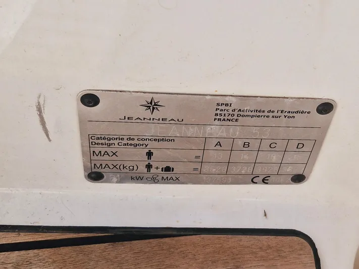 Yacht Photos Pics Plaque on Jeanneau 53 sailboat, design category details, 2015 model.