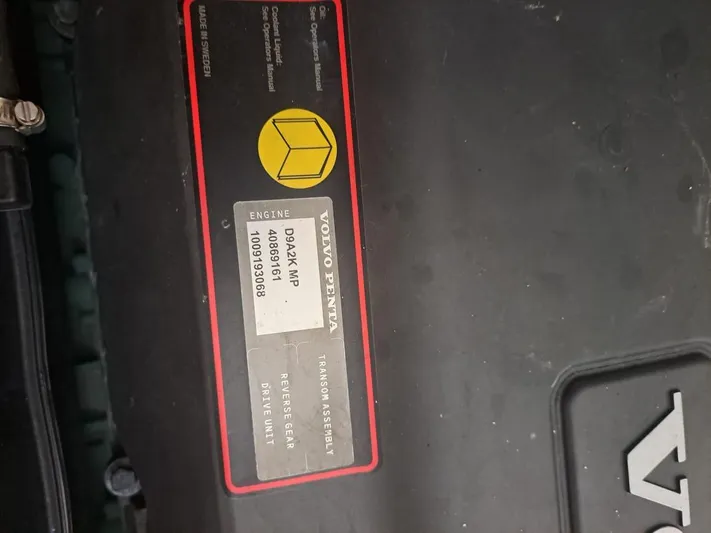 Salone Yacht Photos Pics 2015 Power Catamaran Volvo Penta engine label, model D9A2-A MP, serial 1003918086.