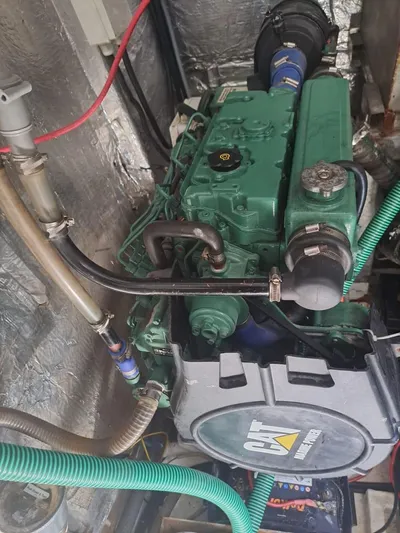 Salone Yacht Photos Pics 2015 Power Catamaran engine compartment with CAT marine engine.