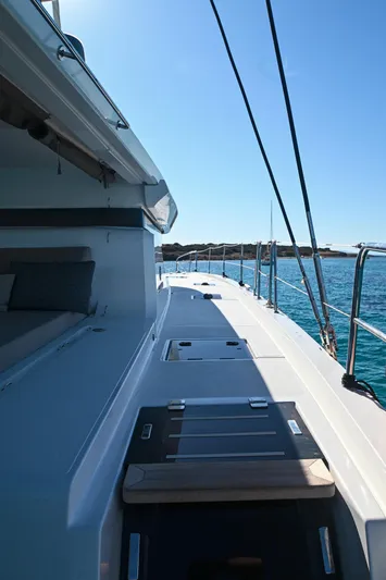 Esperance Yacht Photos Pics 2024 Lagoon 55 yacht deck with sleek design and ocean view.