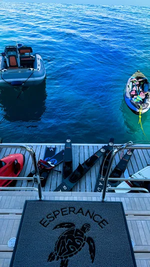 Esperance Yacht Photos Pics Luxury yacht deck with water sports gear, Lagoon 55, 2024 model, named Esperance.