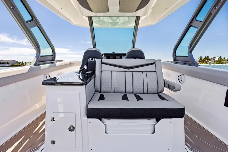  Yacht Photos Pics Interior of 2026 Monterey ELITE 30 boat with sleek seating and modern design.