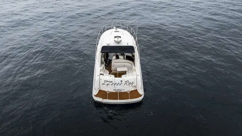  Yacht Photos Pics 2008 Sea Ray 38 Sundancer yacht on open water, aerial view.