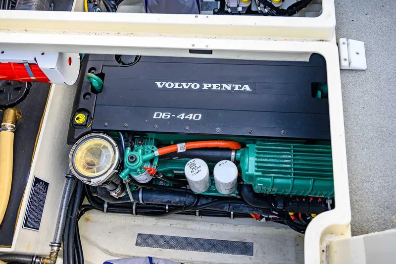  Yacht Photos Pics Volvo Penta D6-440 engine in 2020 Targa 32 boat, detailed view.