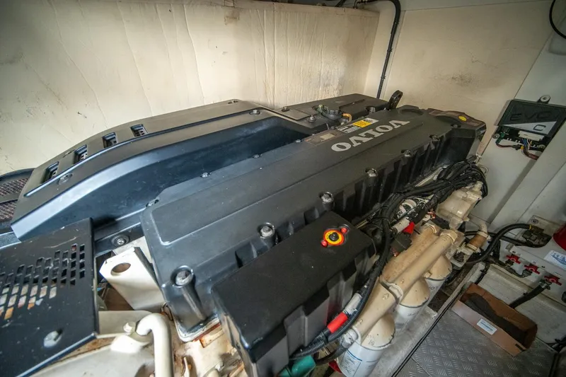 Ahdorned Yacht Photos Pics Engine room of 2009 Princess F54 yacht with Volvo engine.