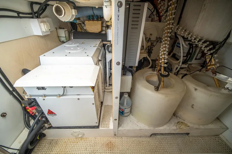 Ahdorned Yacht Photos Pics Engine room of 2009 Princess F54 yacht with machinery and equipment.