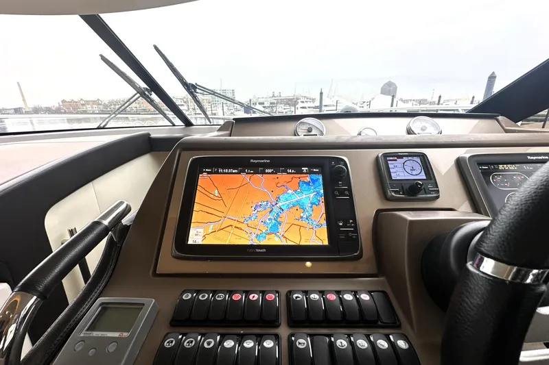 Cyctrade Yacht Photos Pics Cockpit of 2017 Prestige 500 yacht with navigation system and controls.