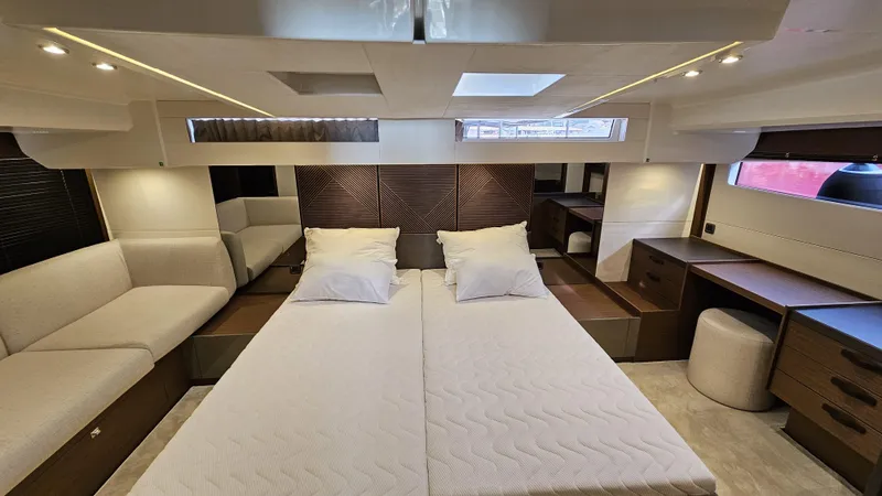 Diamond Si Yacht Photos Pics Luxurious interior of 2024 Prestige M48 yacht with modern furnishings and spacious layout.