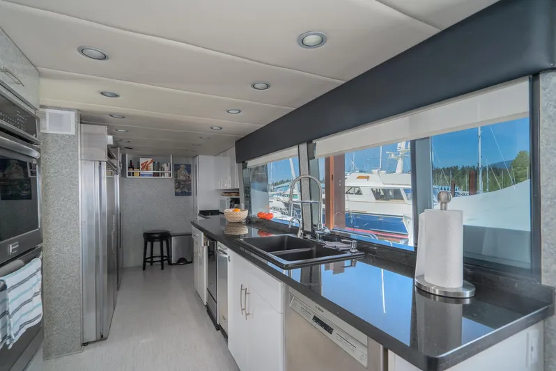 Sovereign Lady Yacht Photos Pics galley with a view