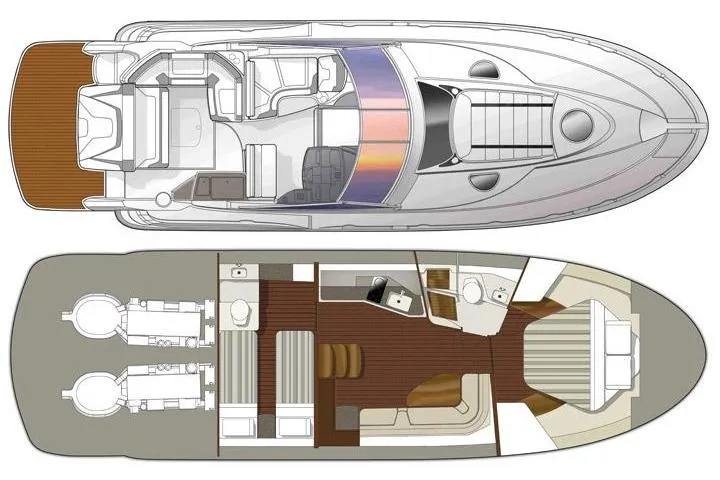  Yacht Photos Pics Floor plan of a 2015 Monterey 415 Sport Yacht, showcasing interior and deck layout.