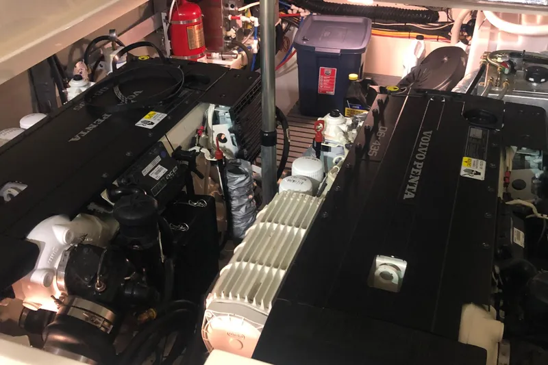 Standish Yacht Photos Pics Engine room of 2017 Hinckley Picnic Boat 37 MKIII with Volvo Penta engines.