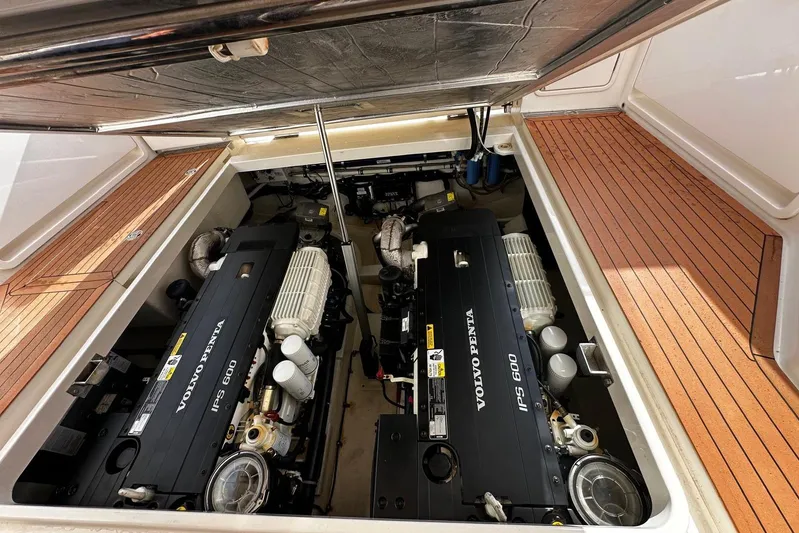  Yacht Photos Pics Engine compartment of 2020 Riviera 395 SUV with twin Volvo Penta IPS 600 engines.