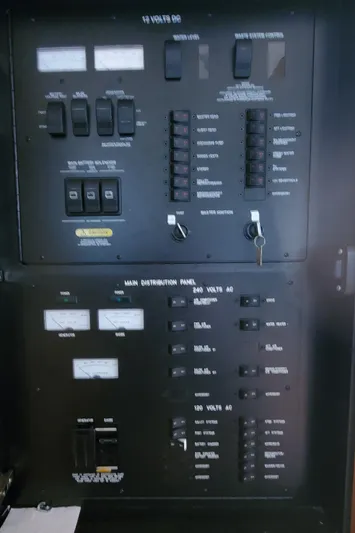 Never Again Yacht Photos Pics Electrical control panel on 2012 Sea Ray 450 Sedan Bridge yacht.