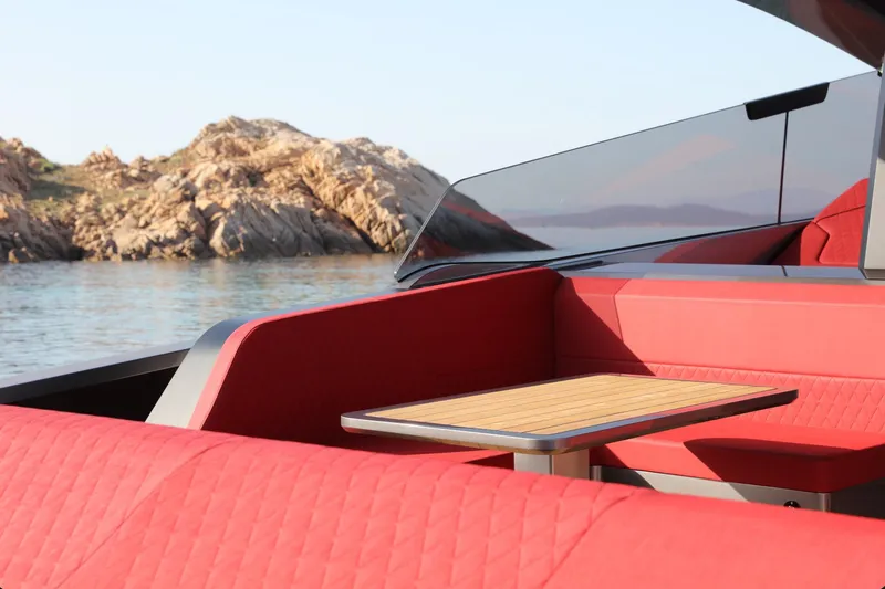 Maori 64 Yacht Photos Pics Luxurious red interior of Maori 64 yacht, 2026 model.
