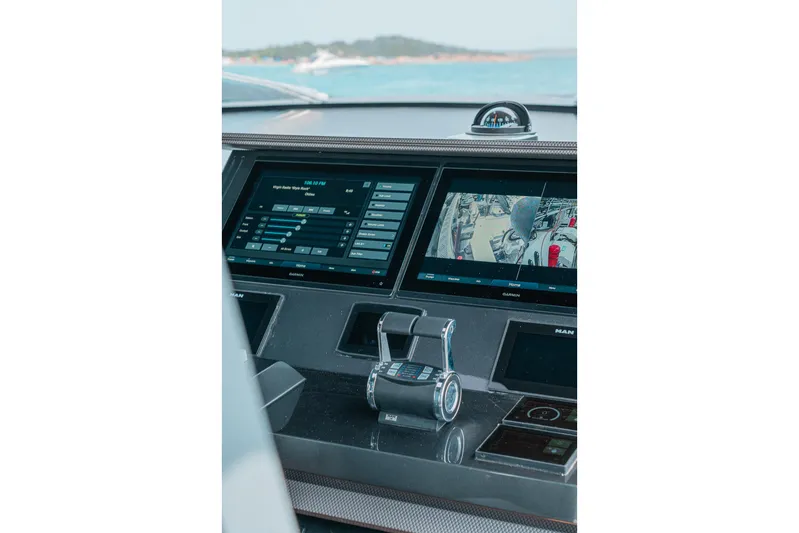 Maori 64 Yacht Photos Pics Maori 64 boat control panel, 2026 model, featuring modern screens.