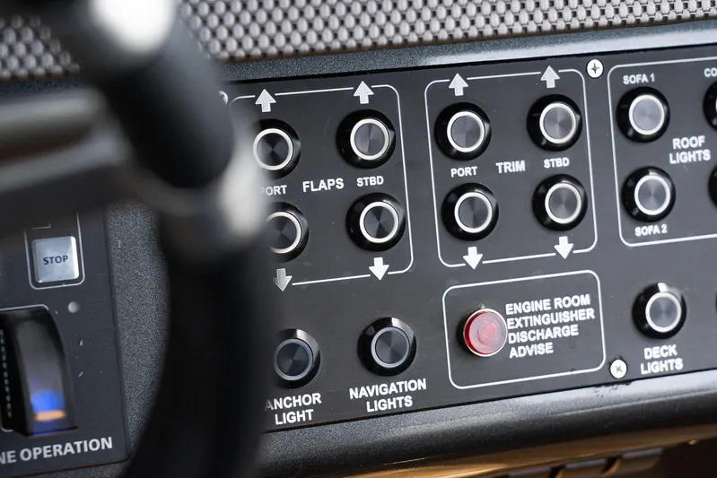 Maori 64 Yacht Photos Pics Control panel of Maori 64 with various switches, model year 2026.