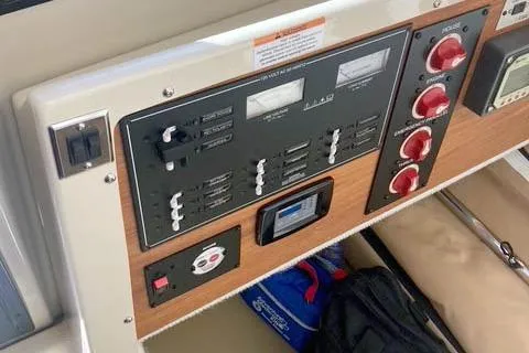  Yacht Photos Pics Control panel of 2021 Ranger Tugs R-25 boat with switches and gauges.