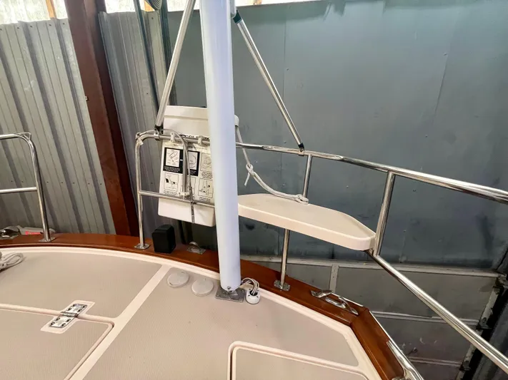 Intrepid II Yacht Photos Pics 2008 Island Packet 465 yacht deck with safety railings and storage compartments.