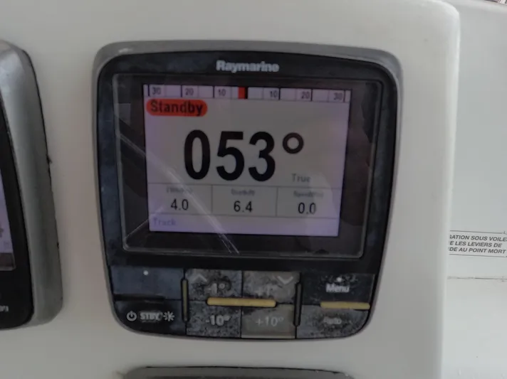 La Mer Kat Yacht Photos Pics Raymarine navigation display showing 053° heading on a 2016 Fountaine Pajot Lucia 40.