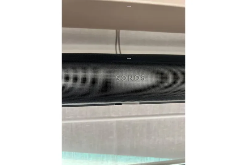  Yacht Photos Pics Sonos speaker on Cranchi Sessantasette 67 yacht, 2023 model, close-up view.