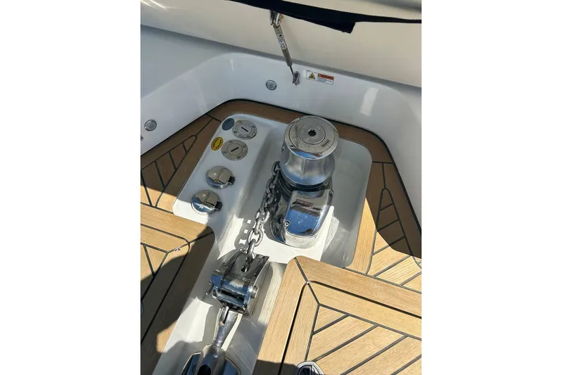  Yacht Photos Pics Anchor winch system on 2023 Cranchi Sessantasette 67 yacht deck.