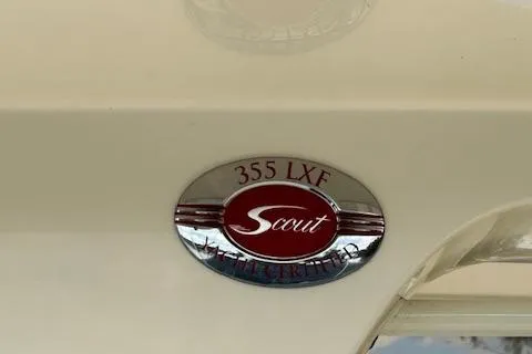 Seas Today Yacht Photos Pics 2019 Scout 355 LXF logo on boat exterior.