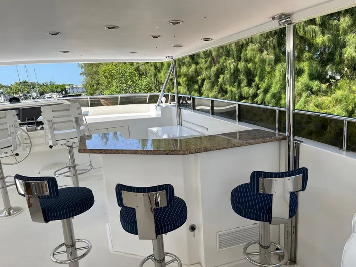 Sanctuary Yacht Photos Pics Luxurious 2002 Hargrave Raised Pilothouse yacht with elegant outdoor bar and seating area.