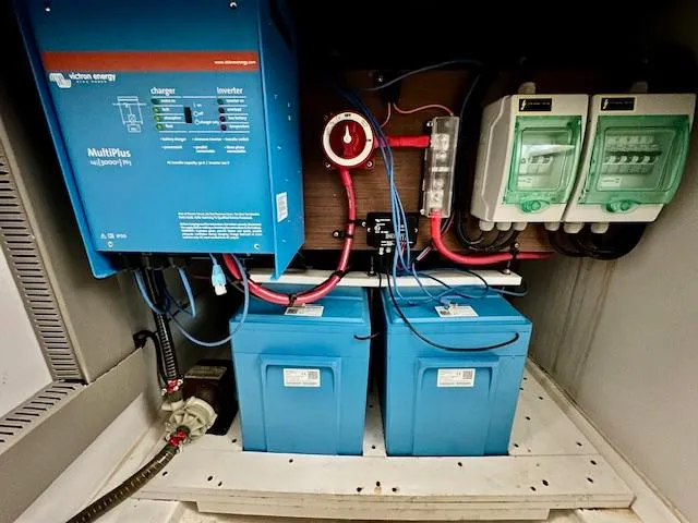  Yacht Photos Pics Electrical system of a 2019 Beneteau Antares 27 boat with batteries and inverter.