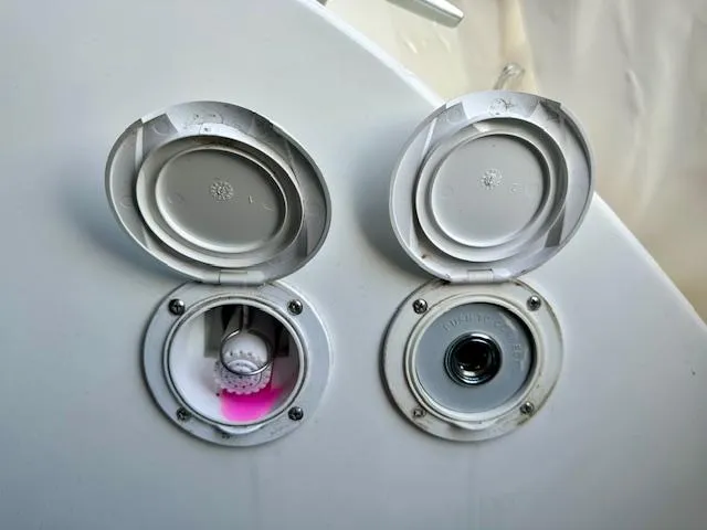  Yacht Photos Pics Boat fuel and water fill ports on a 2019 Beneteau Antares 27.