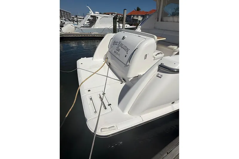 Ritz Karllton Too Yacht Photos Pics 2008 Tiara Yachts 3900 Sovran docked, showcasing sleek design and spacious deck.