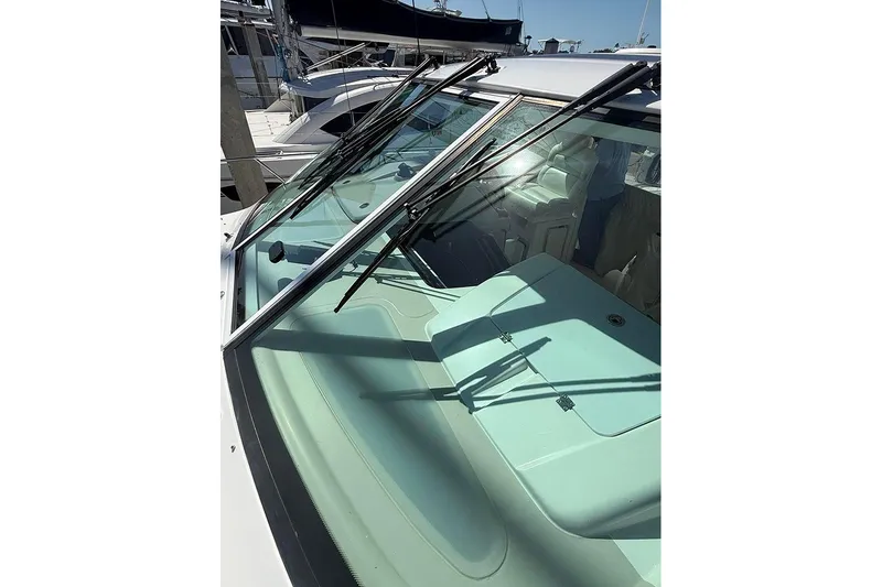 Ritz Karllton Too Yacht Photos Pics 2008 Tiara Yachts 3900 Sovran windshield and wipers in marina setting.