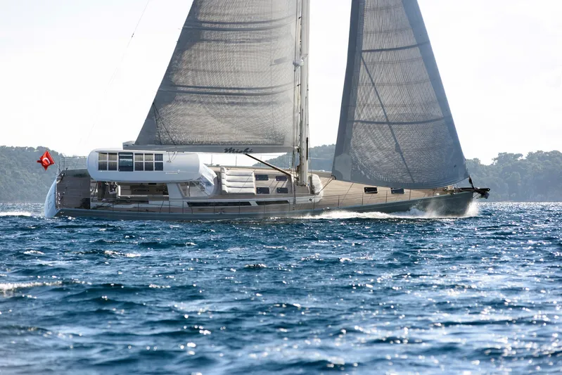 Mishi Yacht Photos Pics Sailing yacht "Mishi 88" gliding on blue ocean waters, 2018 model.