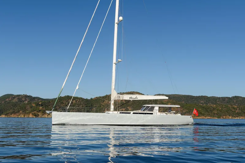 Mishi Yacht Photos Pics Sleek Custom Mishi 88 yacht sailing on calm waters, 2018 model.