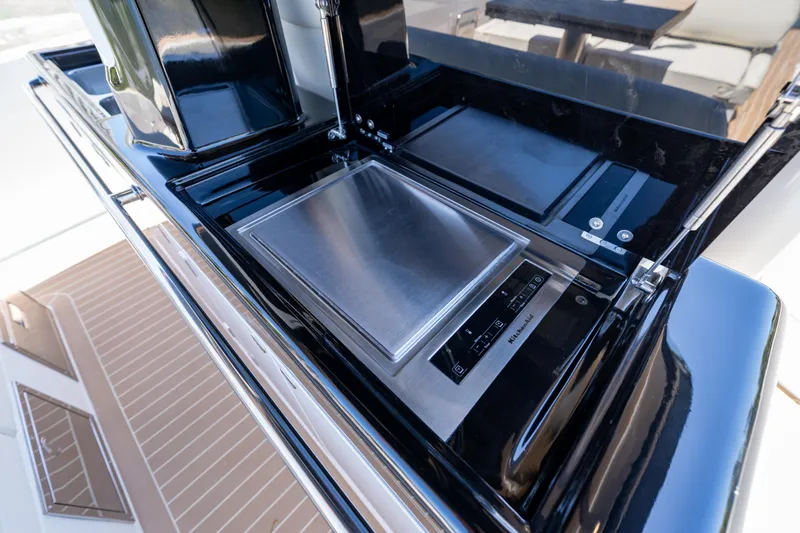  Yacht Photos Pics Outdoor kitchen on 2027 Solaris Power 40 Open yacht with sleek stainless steel appliances.